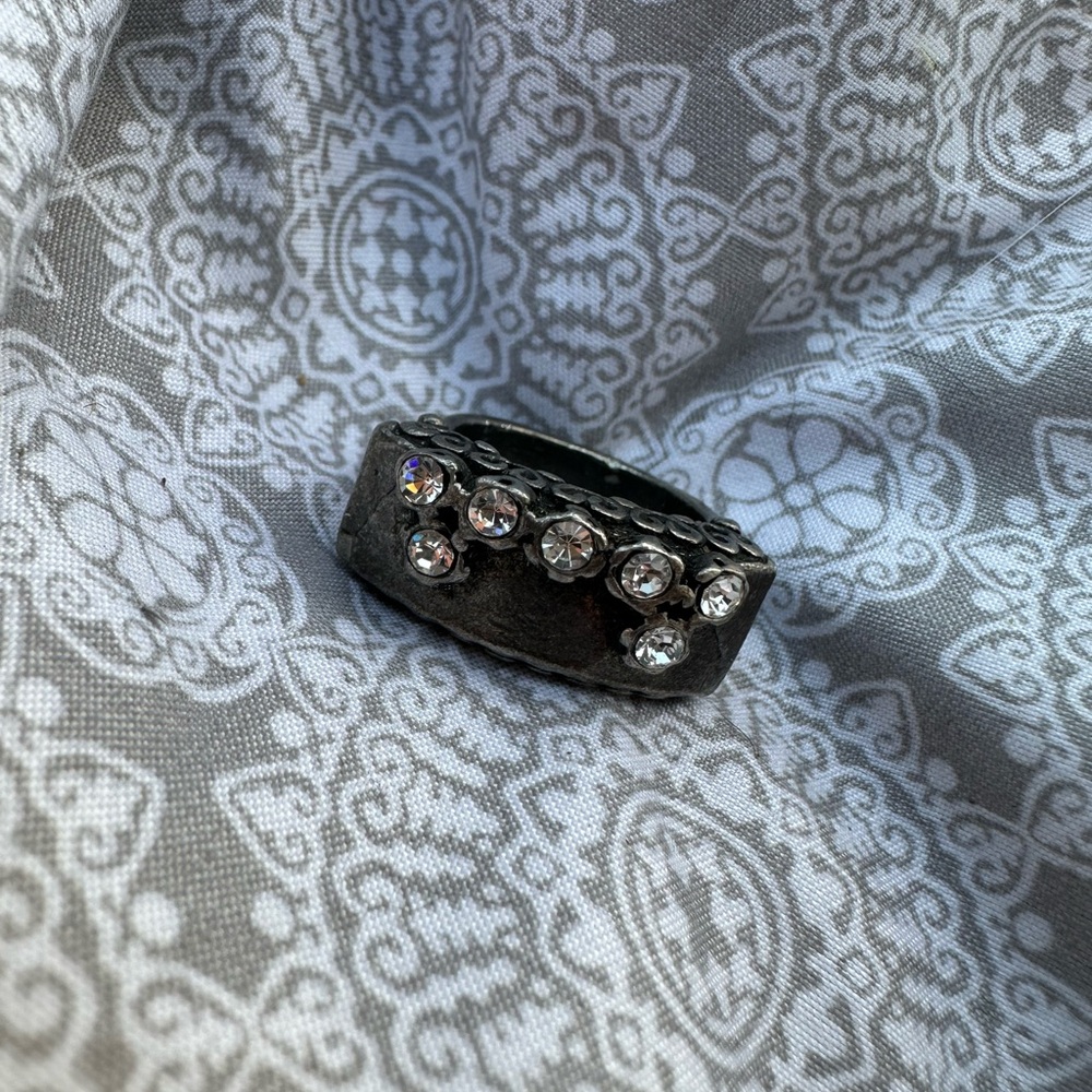 Black Ring with Crystal Accents